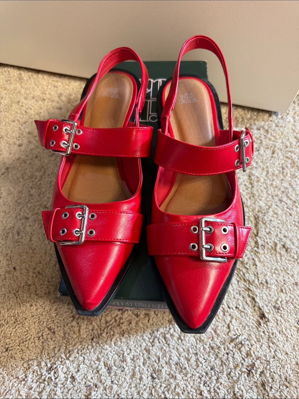 wild fable Peyton Flats Red Pointed Toe Buckle Slingback Flats